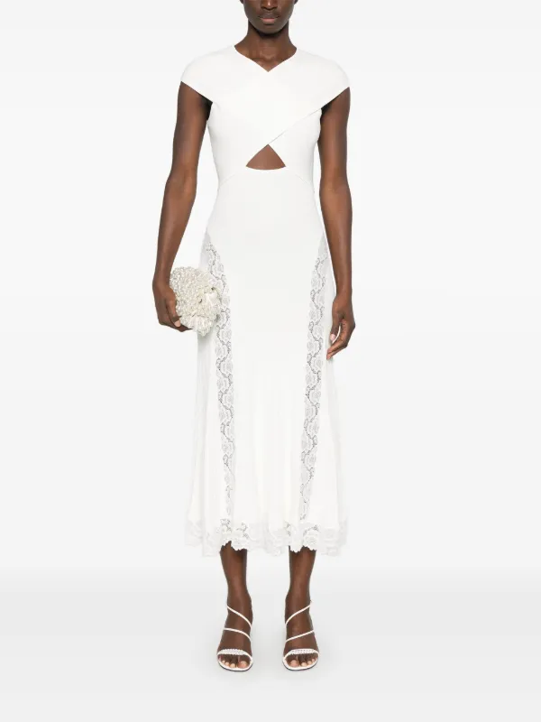 Self-Portrait lace-insert Knitted Midi Dress | White
