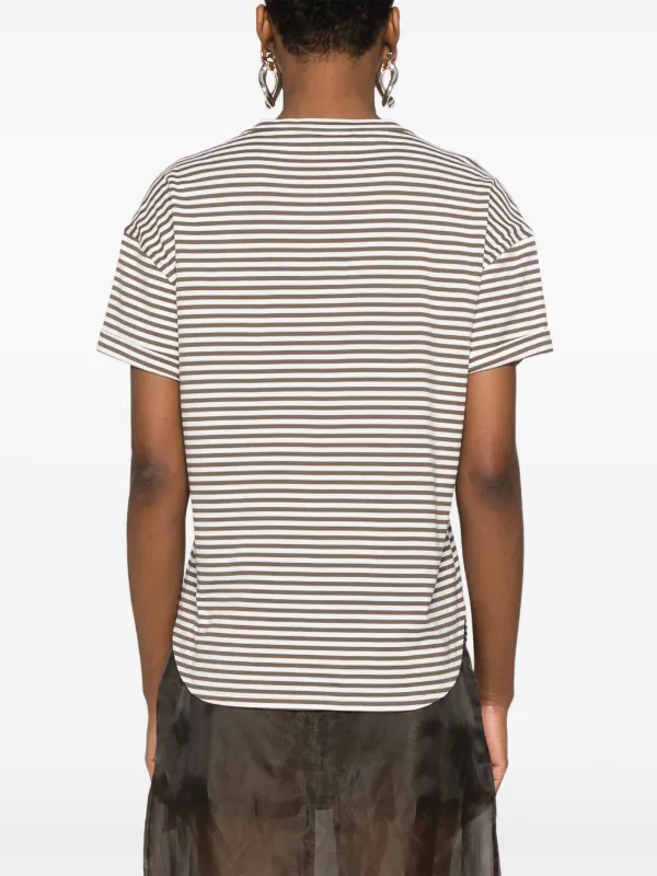 【関税&送料込】Brunello Cucinelli Striped Crop T-Shirt Brunello Cucinelli Striped Jersey T-shirt | Brown | FARFETCH