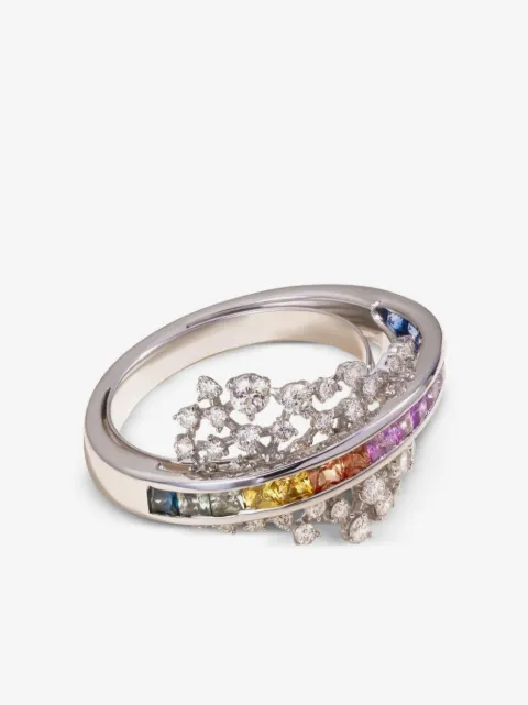 Ananya 18K white gold Scatter Energy diamond and sapphire ring