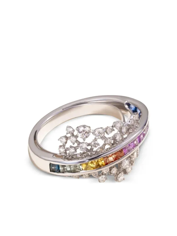 Ananya 18K White Gold Scatter Energy Diamond and Sapphire Ring in Silver