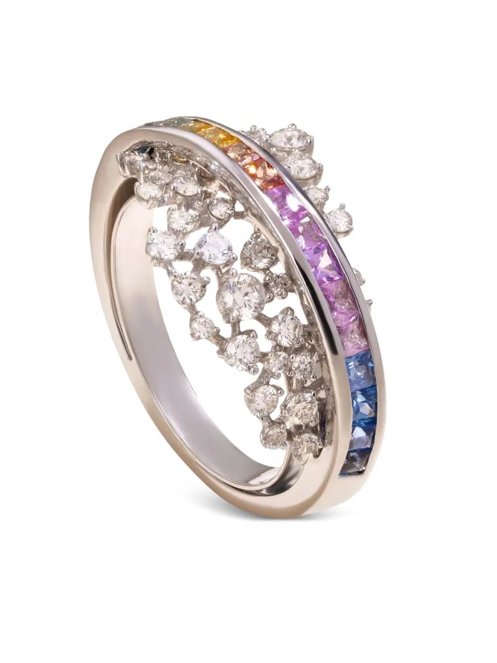18k White Gold Scatter Energy Diamond And Sapphire Ring