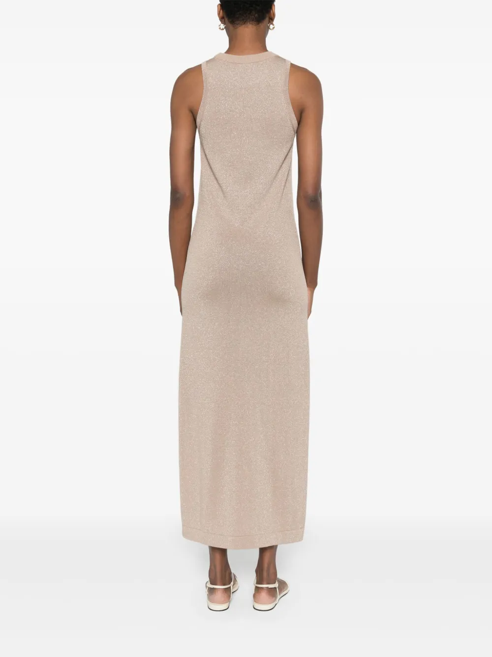 Shop Peserico Ribbed Maxi Dress In Brown