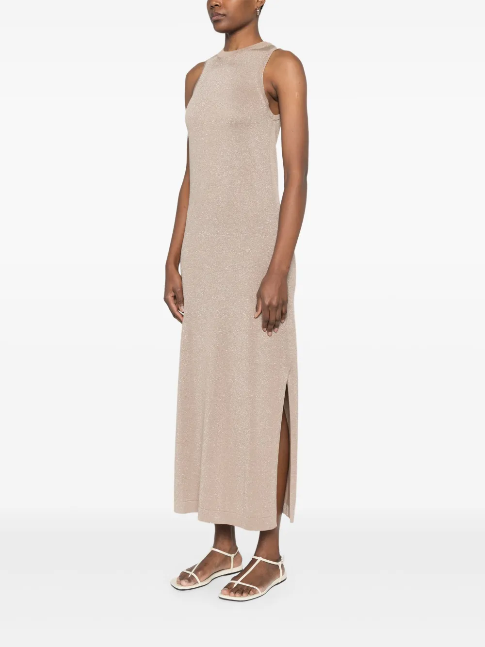Shop Peserico Ribbed Maxi Dress In Brown