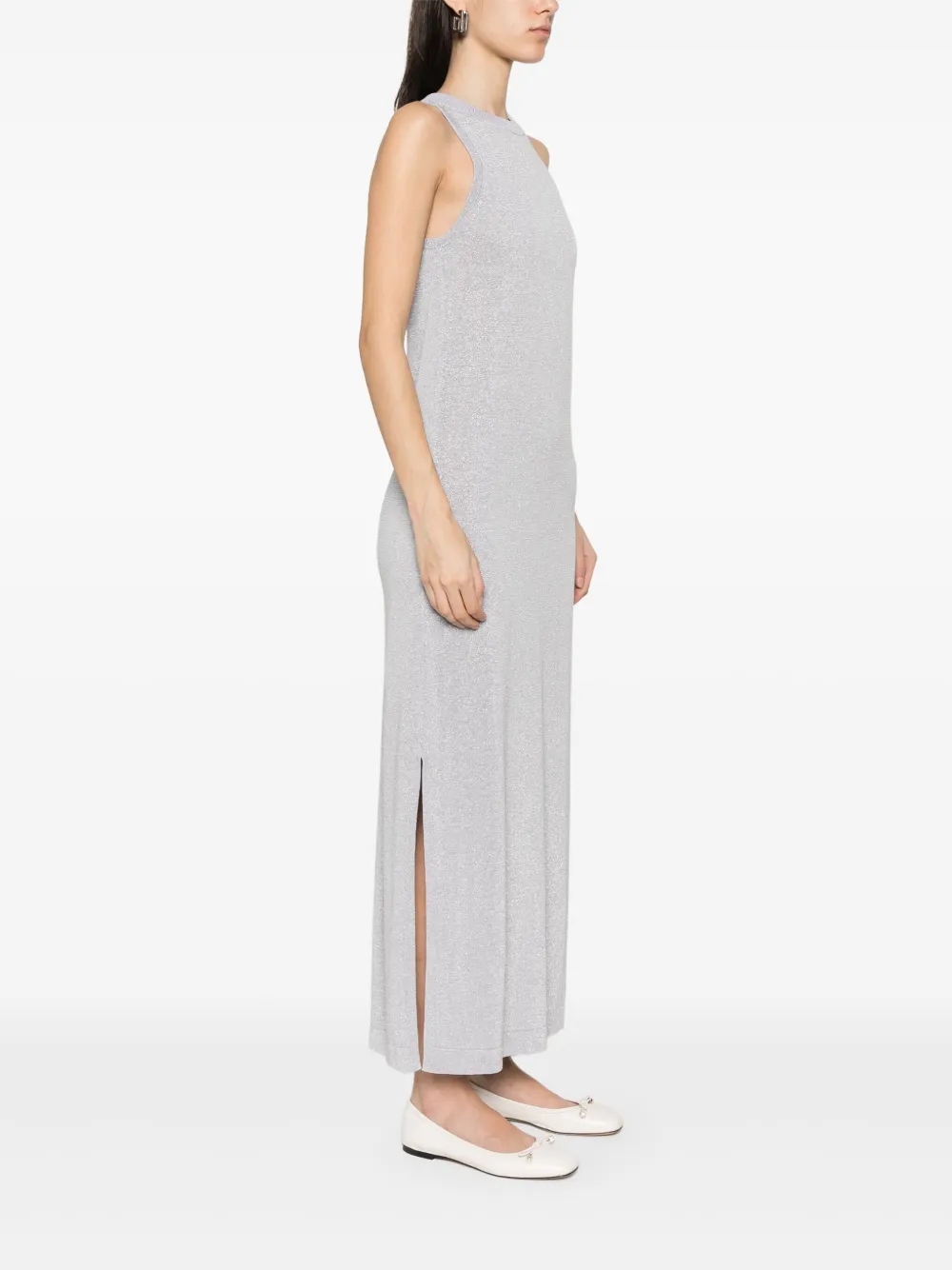 Shop Peserico Ribbed Maxi Dress In Grey