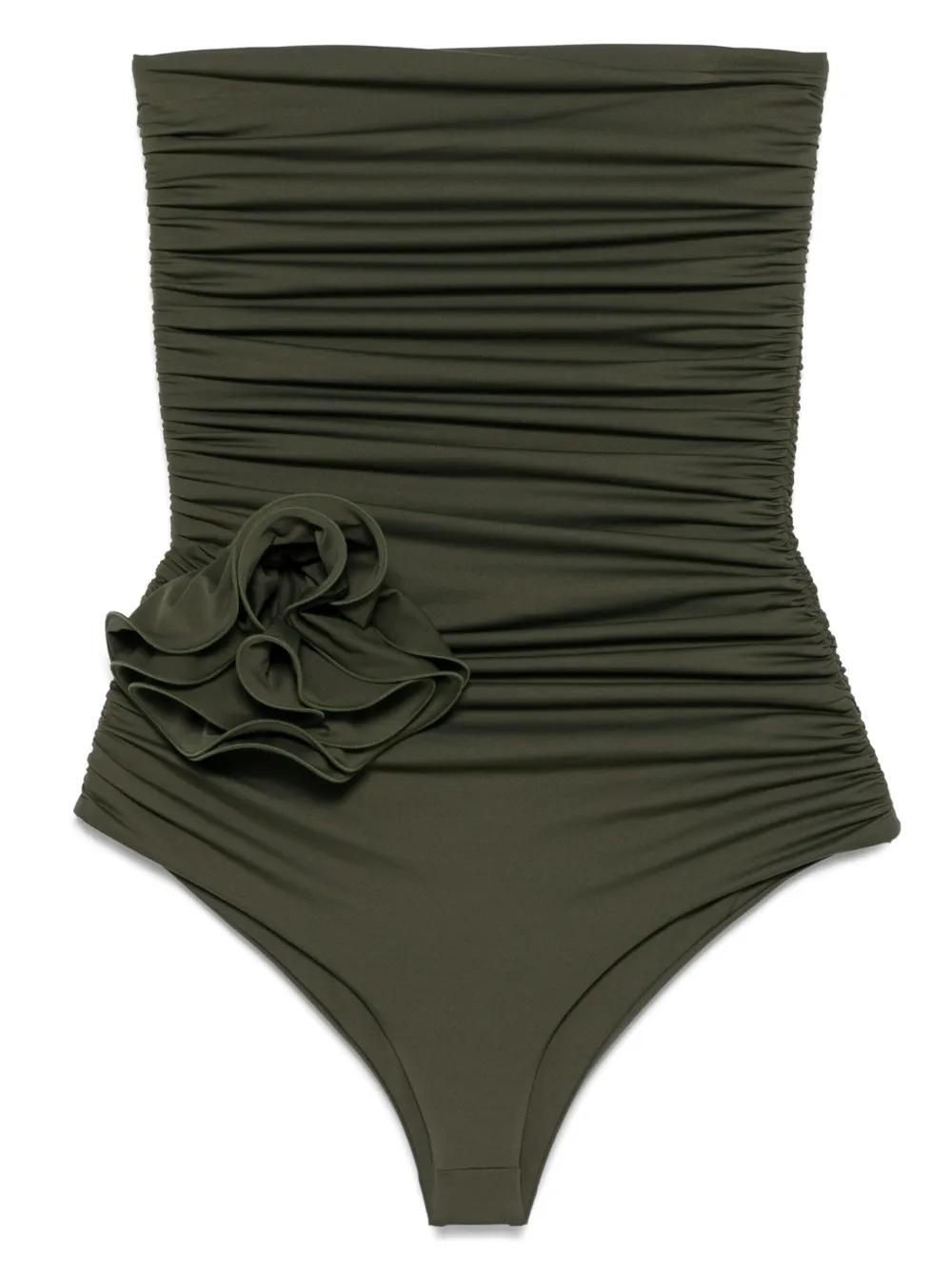 flower-appliqué draped swimsuit