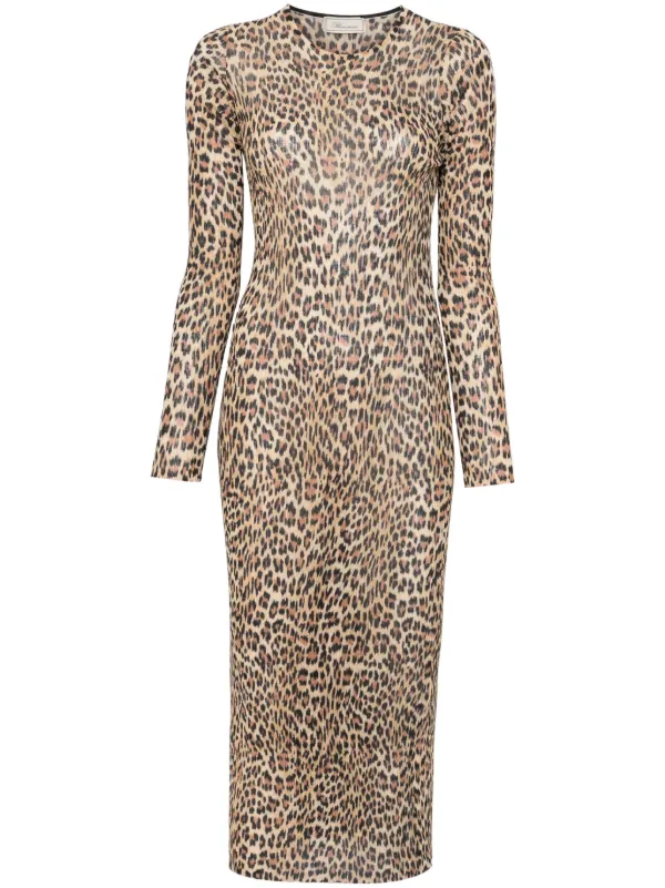 Blumarine leopard-print Knit Midi Dress | Brown | FARFETCH