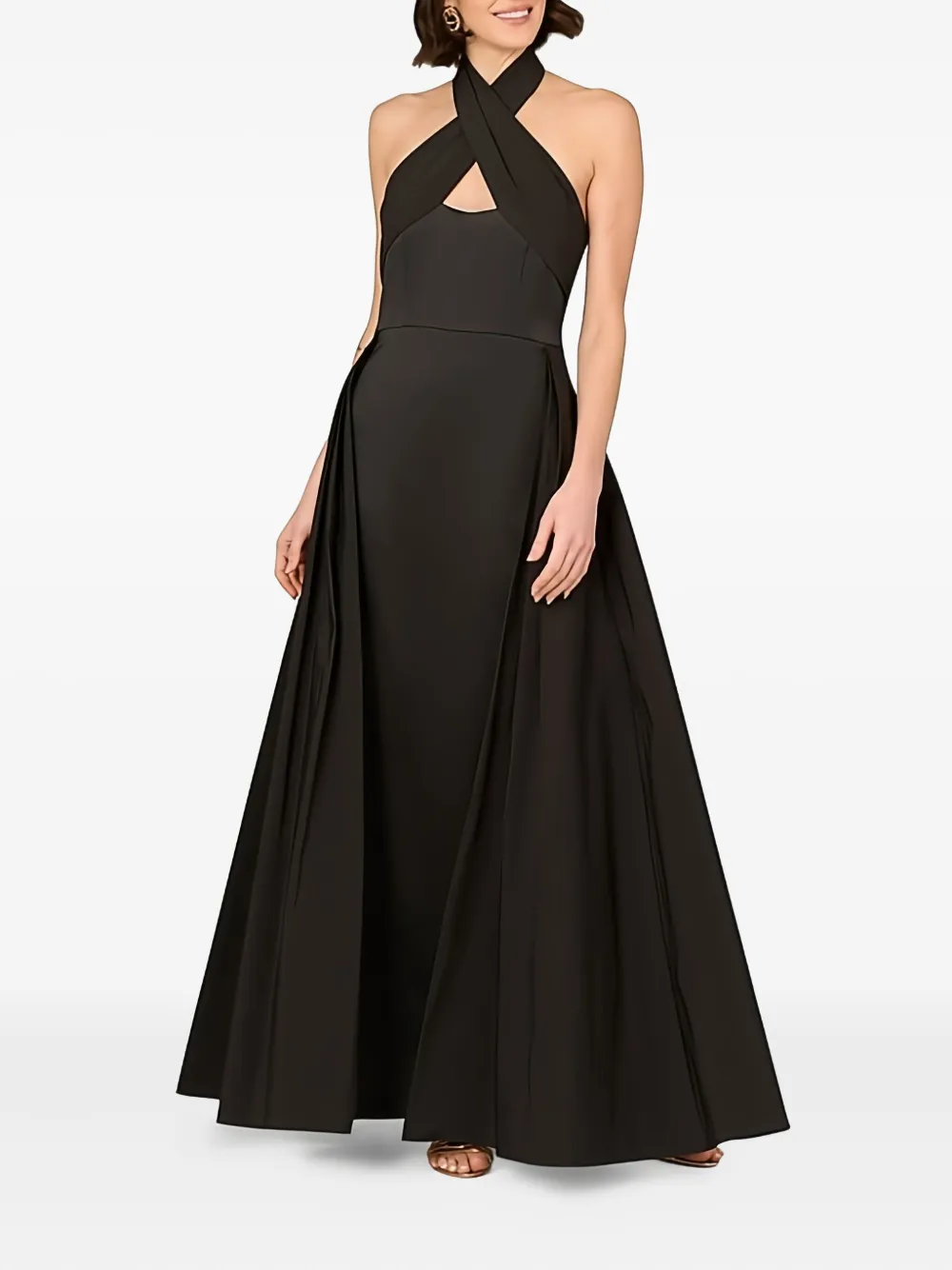 Aidan Mattox halterneck pleated dress - Zwart