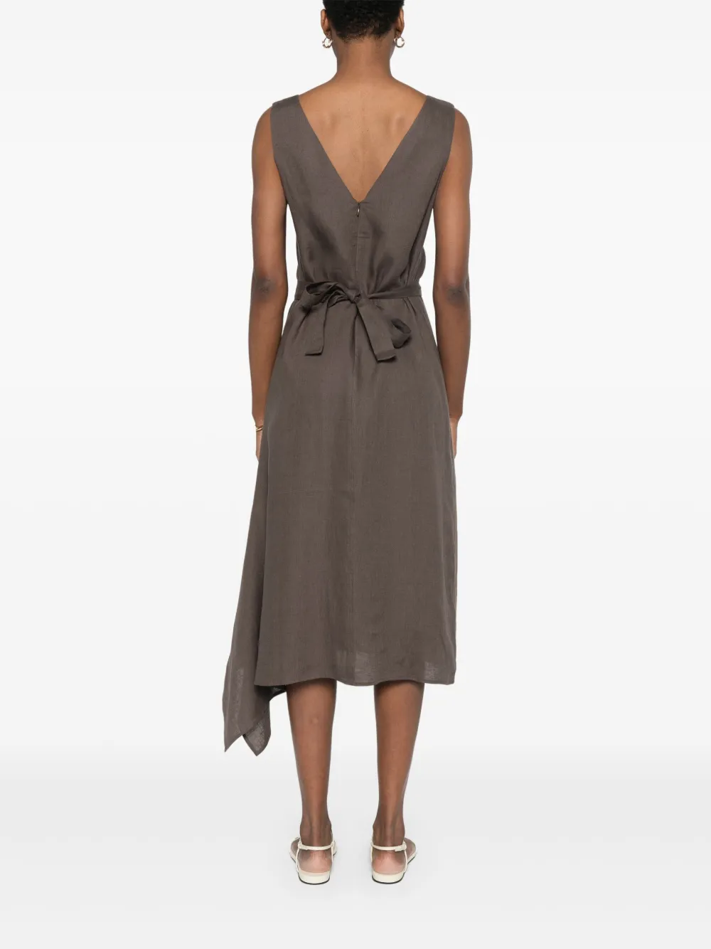Shop Peserico Bead-detail Midi Dress In Brown
