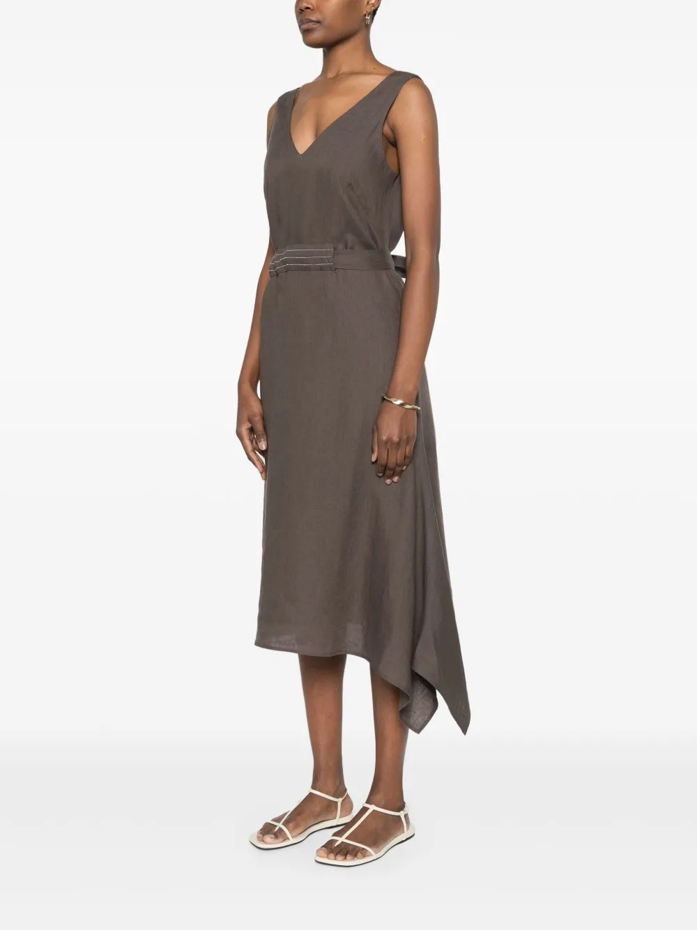 Shop Peserico Bead-detail Midi Dress In Brown