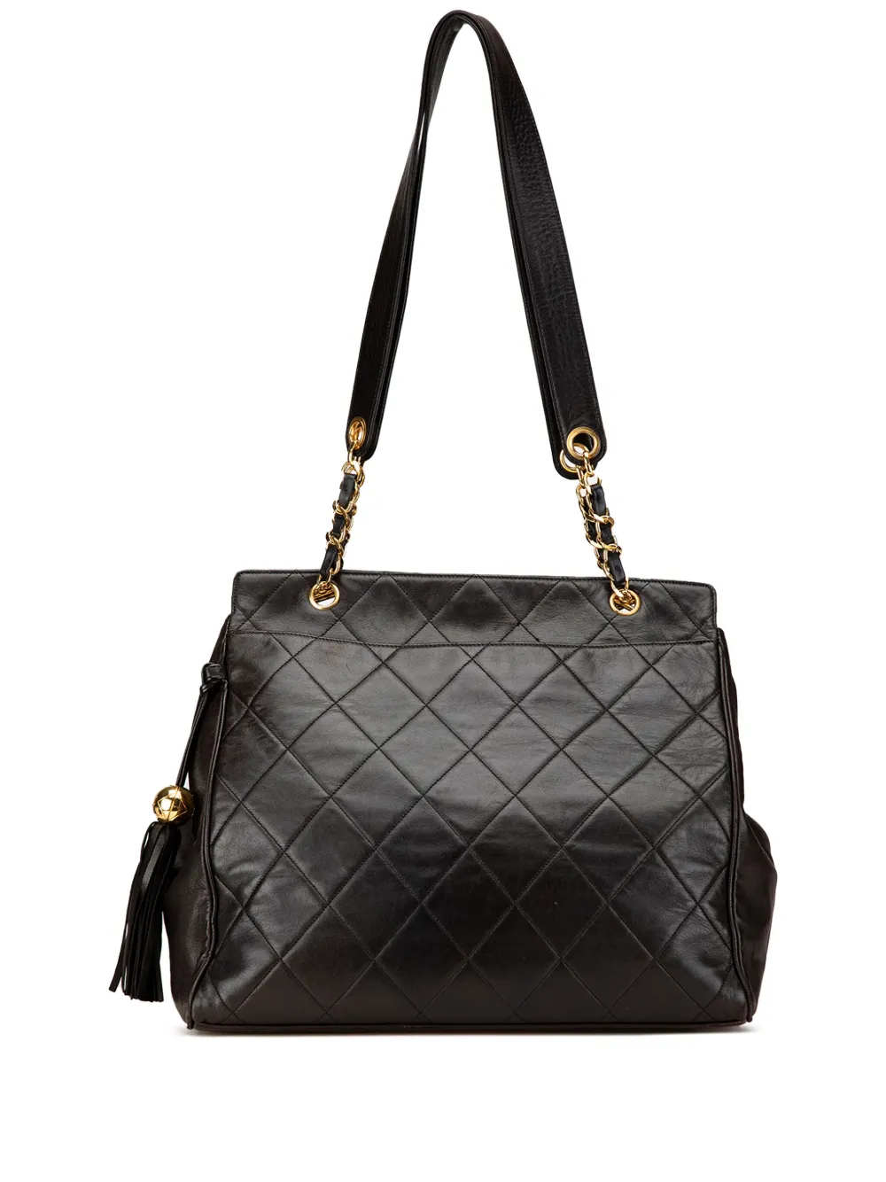 Pre-owned Chanel 1994-1996 Quilted Lambskin Tassel Chain Shoulder Bag In Black