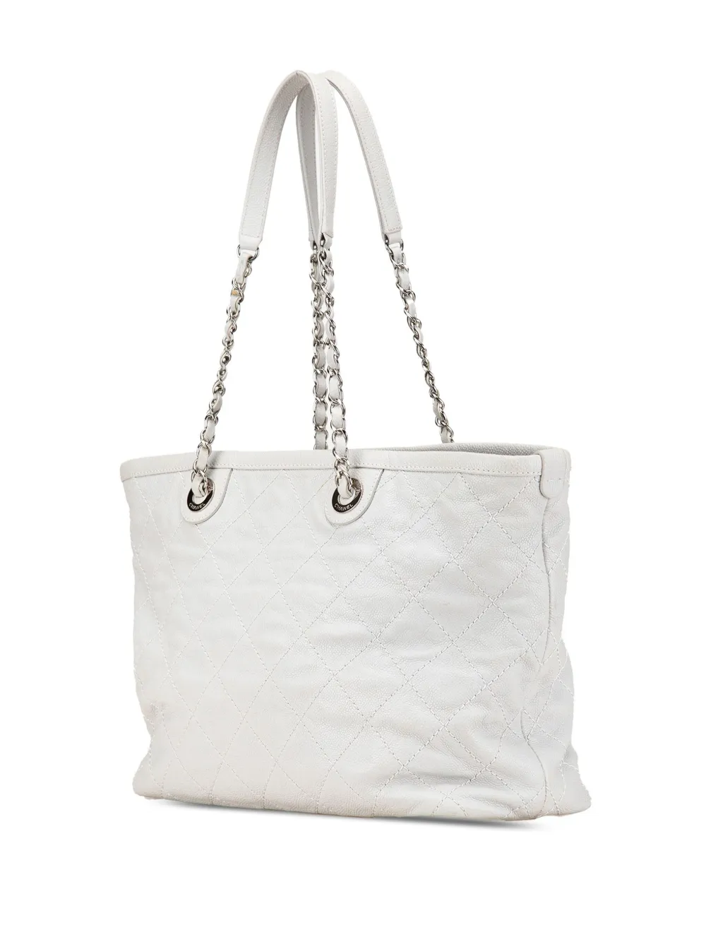 Pre-owned Chanel 2014-2015 Small Quilted Caviar Daily Shopping Tote Bag In Grey