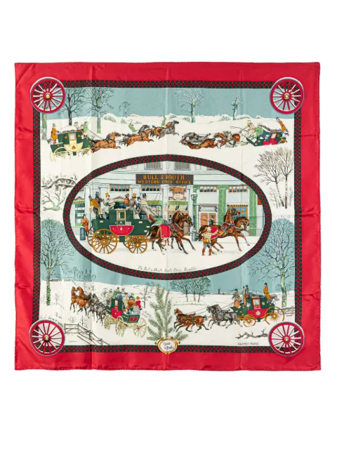 Hermès Pre-Owned 20th Century Bull & Mouth Western Coach Office Silk Scarf scarves