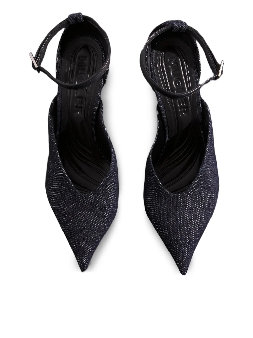 Mugler denim ankle-strap mules Blue