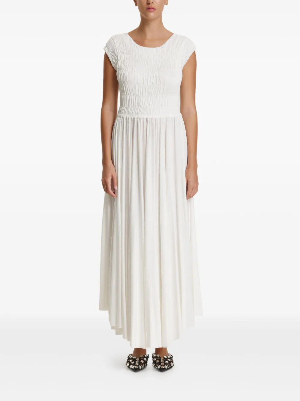 PNK vestido midi con panel fruncido | blanco | Image 1