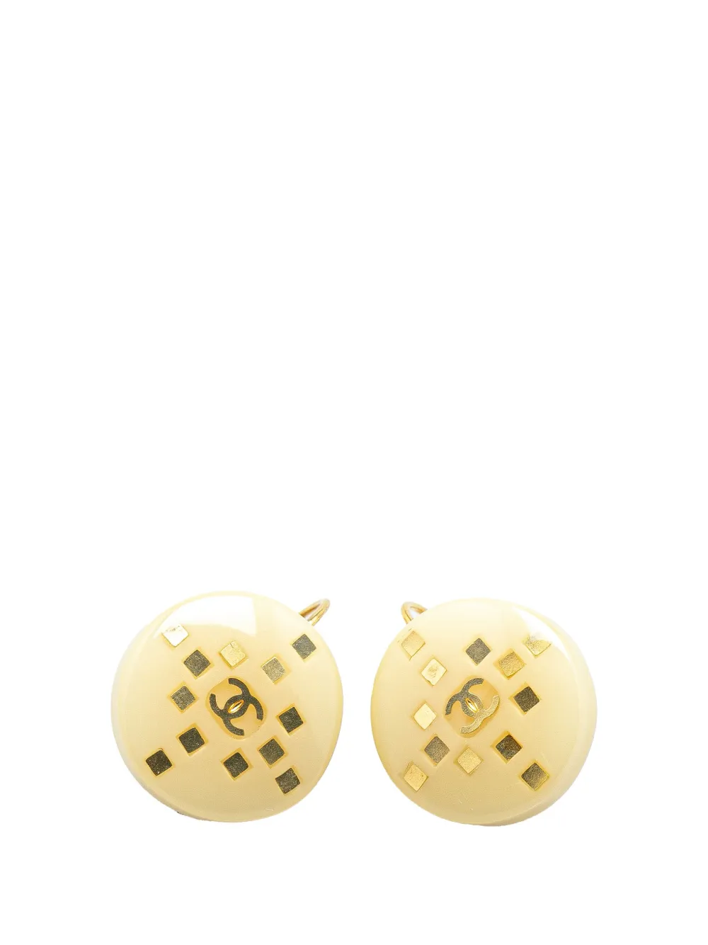 Pre-owned Chanel 2001 Resin And Gold-plated Glitter Cc Clip On Earrings Costume Earrings