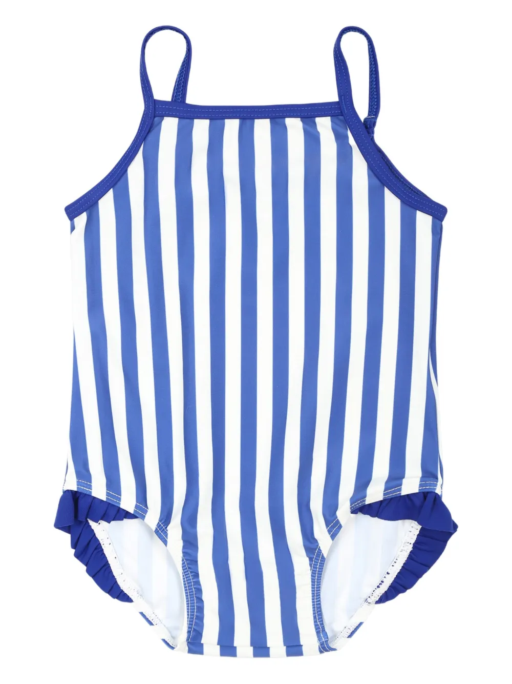 Petit Bateau ストライプ ラッフル 水着 - ブルー Petit Bateau ストライプ ラッフル 水着 - ブルー