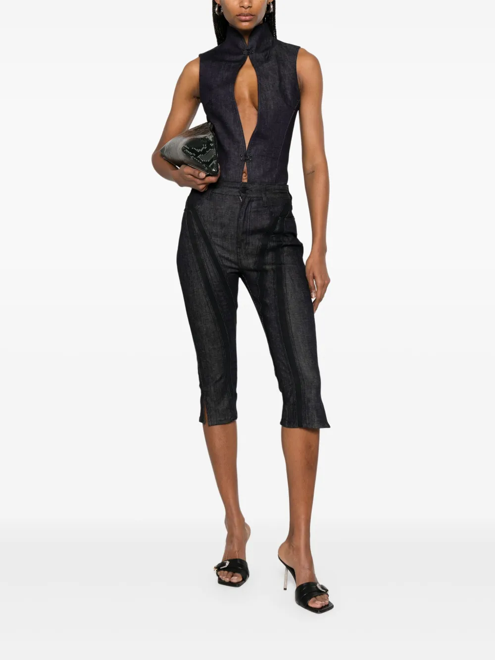 Mugler Denim playsuit met uitgesneden details - Blauw