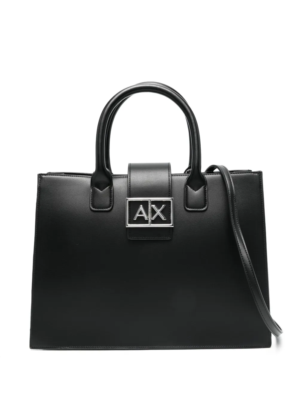 Armani Exchange ロゴプレート ハンドバッグ - ブラック Armani Exchange ロゴプレート ハンドバッグ - ブラック