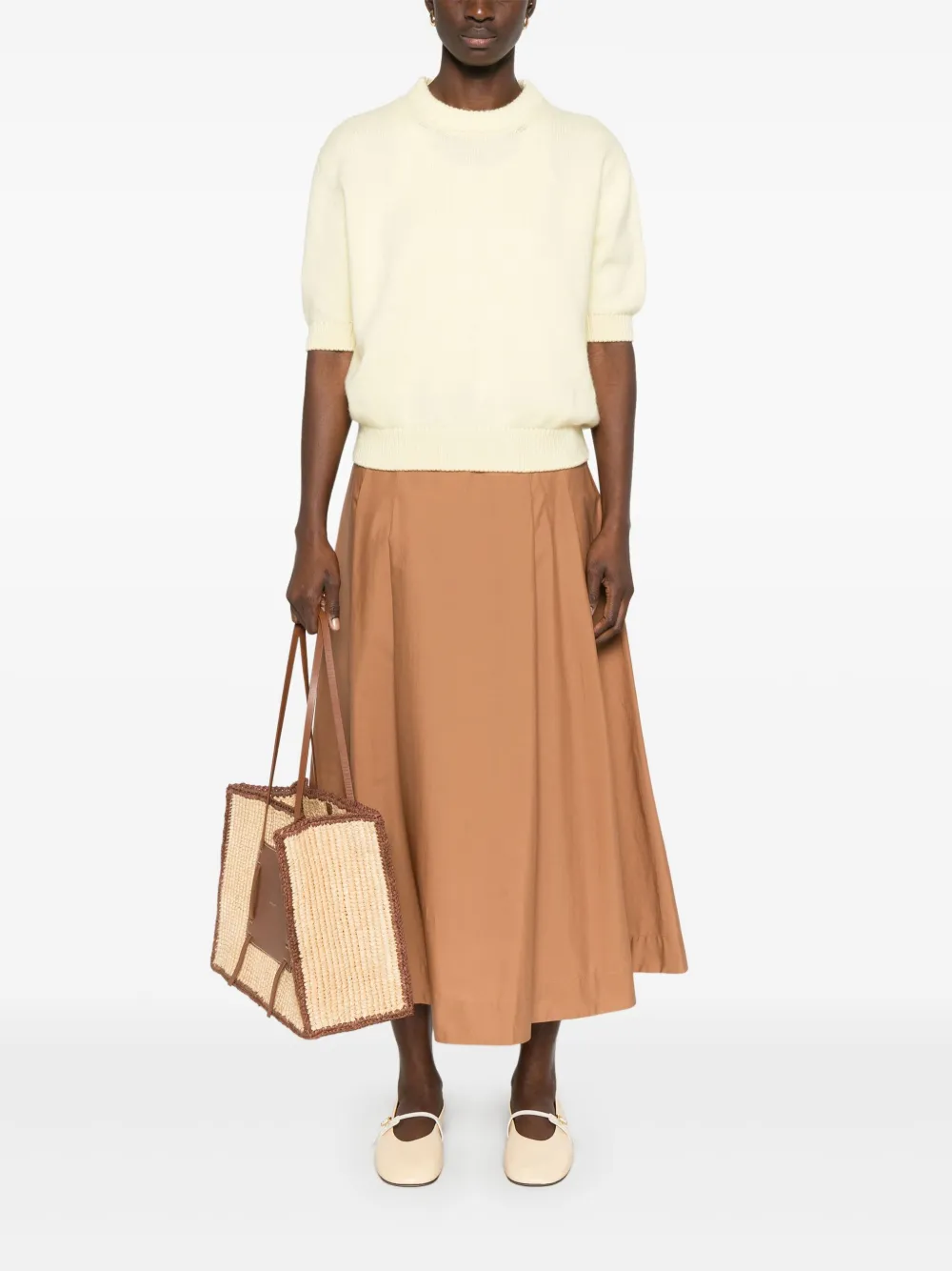 Nude pleat-detail midi skirt - Bruin