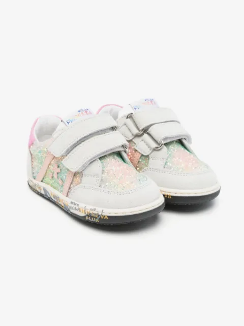 Premiata Kids Baby Wally glitter-embellished touch-strap sneakers