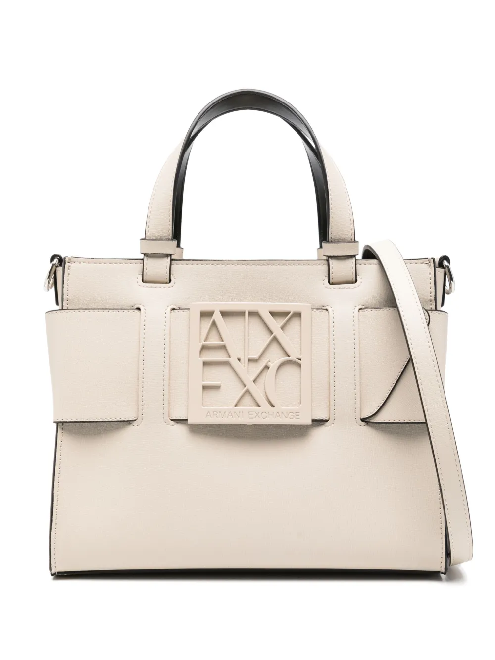 Armani Exchange ロゴプレート ハンドバッグ - ニュートラル Armani Exchange ロゴプレート ハンドバッグ - ニュートラル
