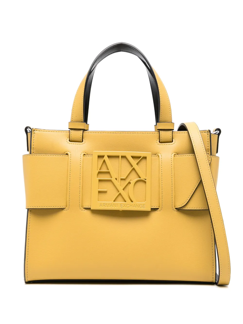 Armani Exchange ロゴプレート ハンドバッグ - イエロー Armani Exchange ロゴプレート ハンドバッグ - イエロー