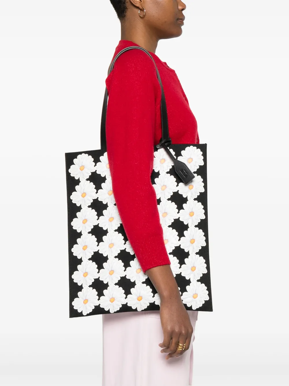 Moschino Shopper met bloemapplicatie - Zwart