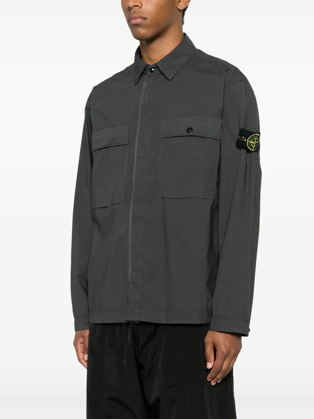Stone Island Shirtjack met afneembare Compass-logopatch Grijs