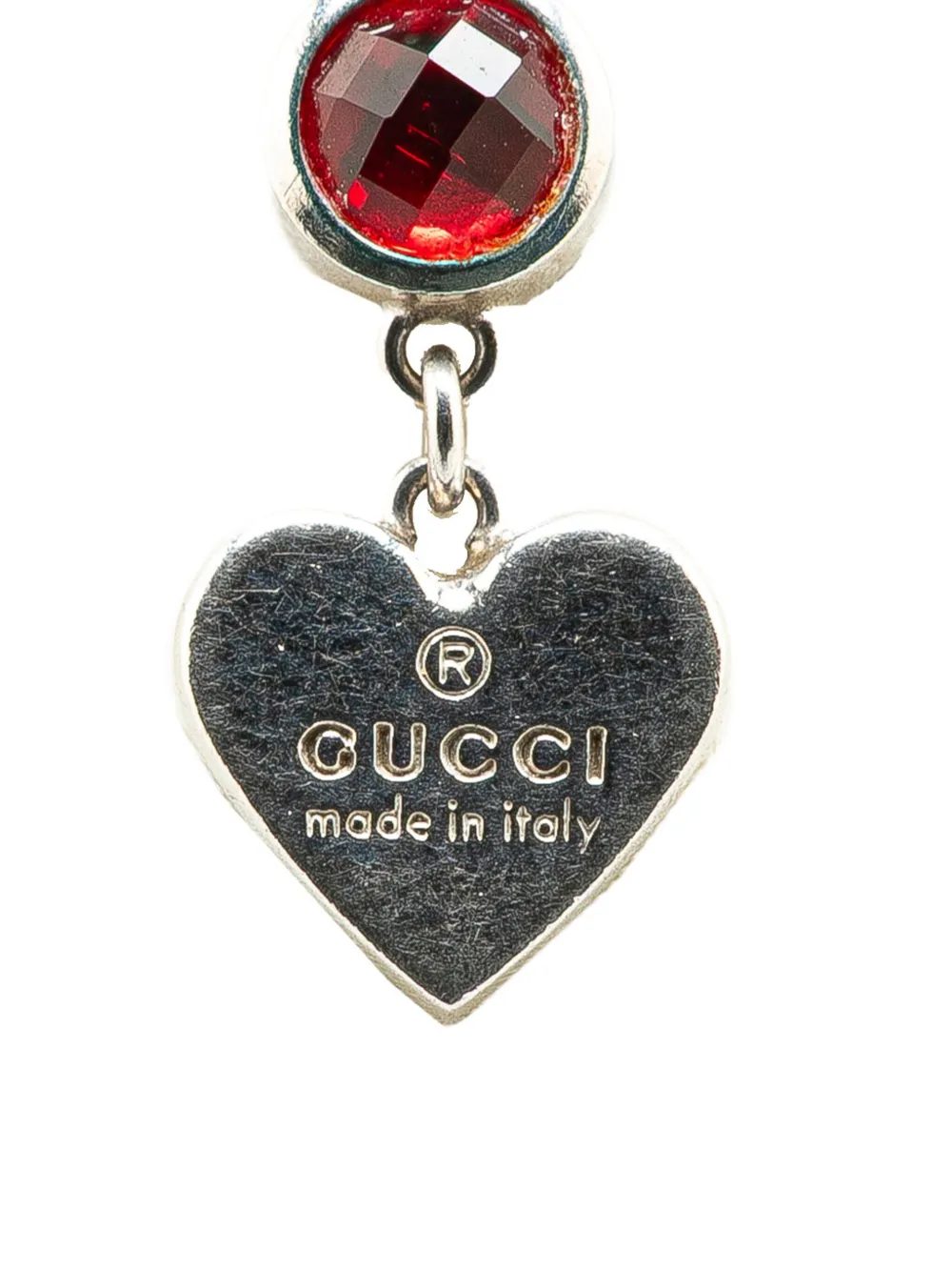 Gucci Pre-Owned 1990-2024 Sterling Silver Heart Crystal Drop Pendant Necklace costume necklace - Zilver