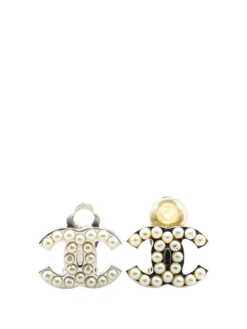 CHANEL Pre-Owned aretes Silver Plated CC Faux Pearl Clip On Earrings 2005