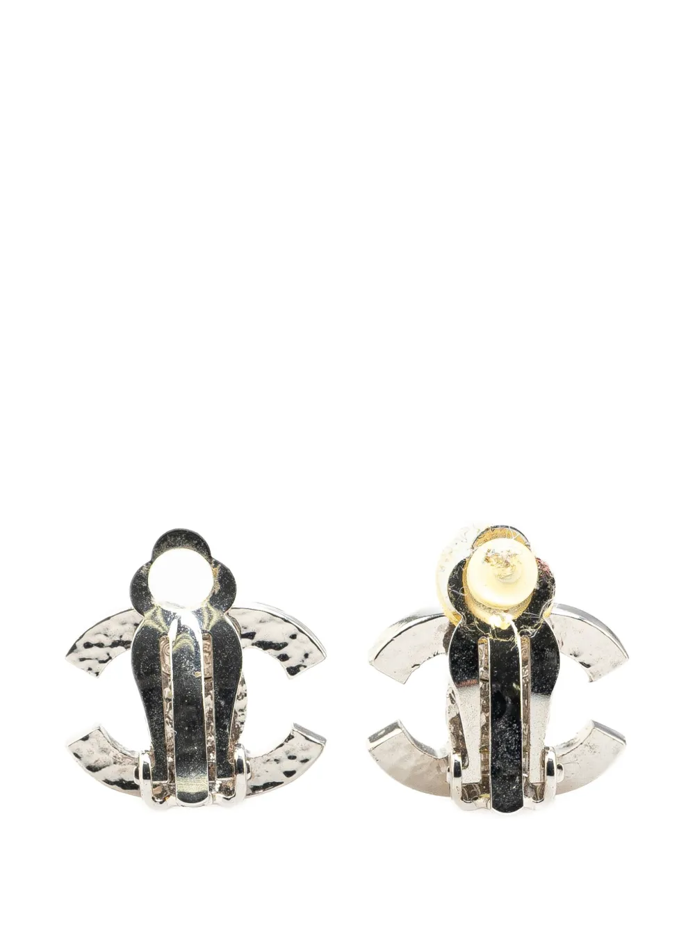 CHANEL Pre-Owned 2005 Silver Plated CC Faux Pearl Clip On Earrings costume earrings | Image 2