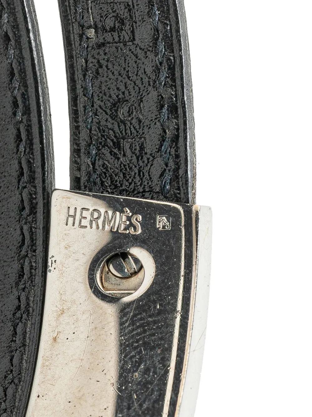 Pre-owned Hermes 1999 Leather Pousse Pousse Double Tour Bracelet Costume Bracelet In Silver