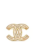 CHANEL Pre-Owned 2002 Gold Plated Faux Pearl CC Brooch costume brooch