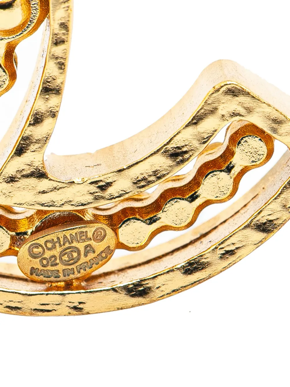 Pre-owned Chanel 2002 Gold Plated Faux Pearl Cc Brooch Costume Brooch