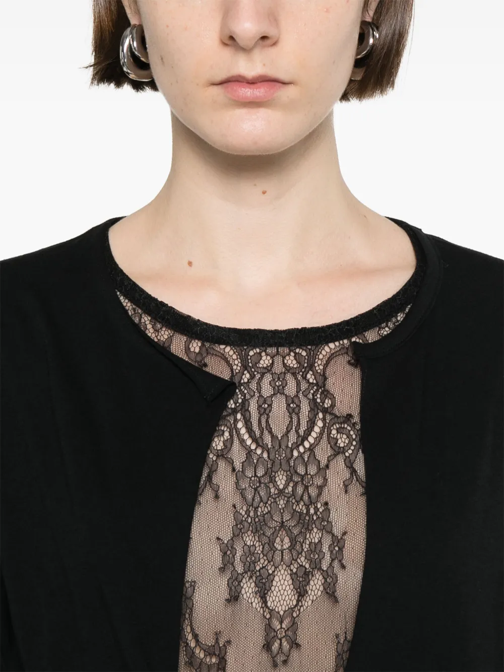 Yohji Yamamoto T-shirt met kant Zwart