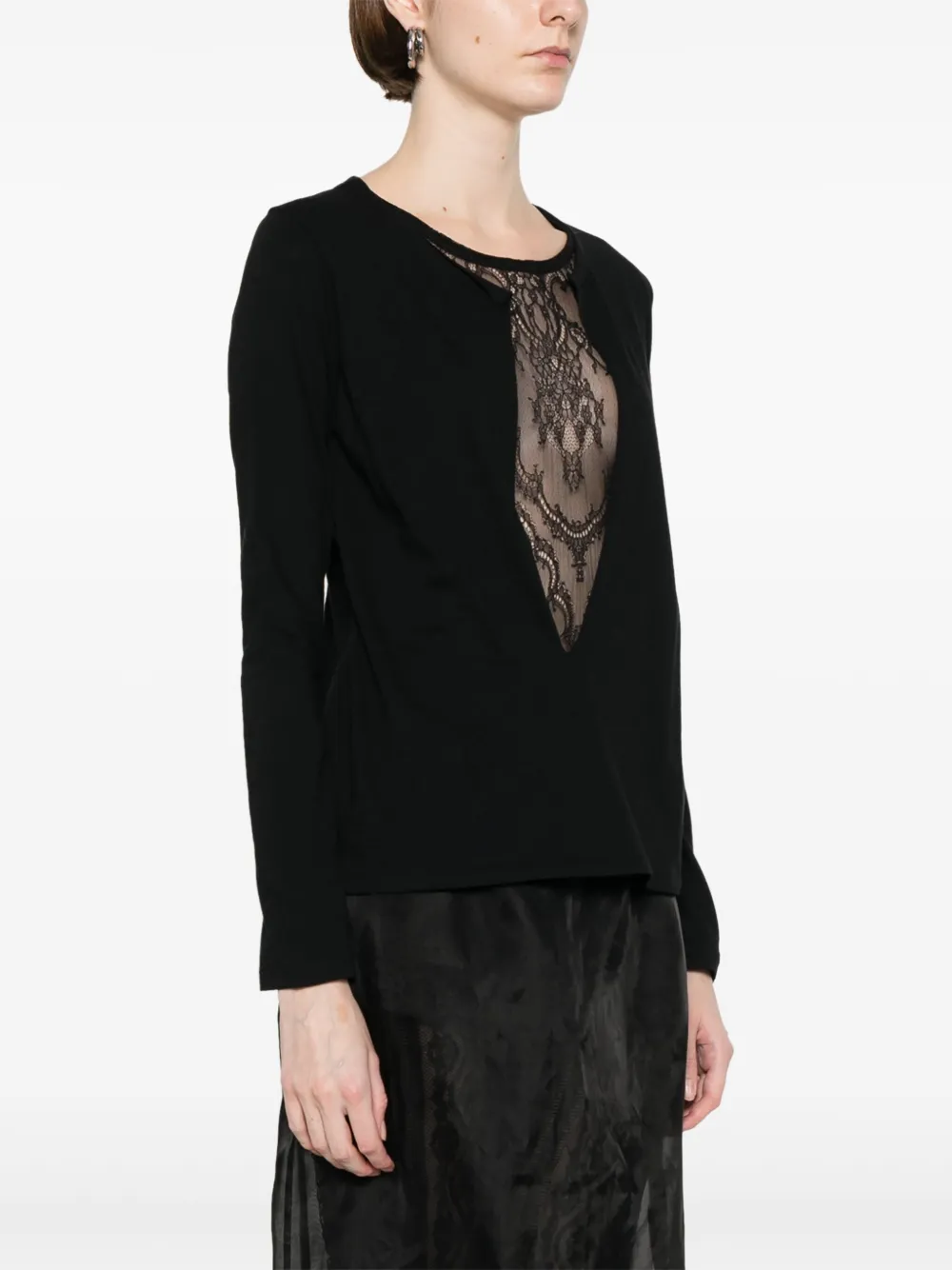 Yohji Yamamoto T-shirt met kant Zwart