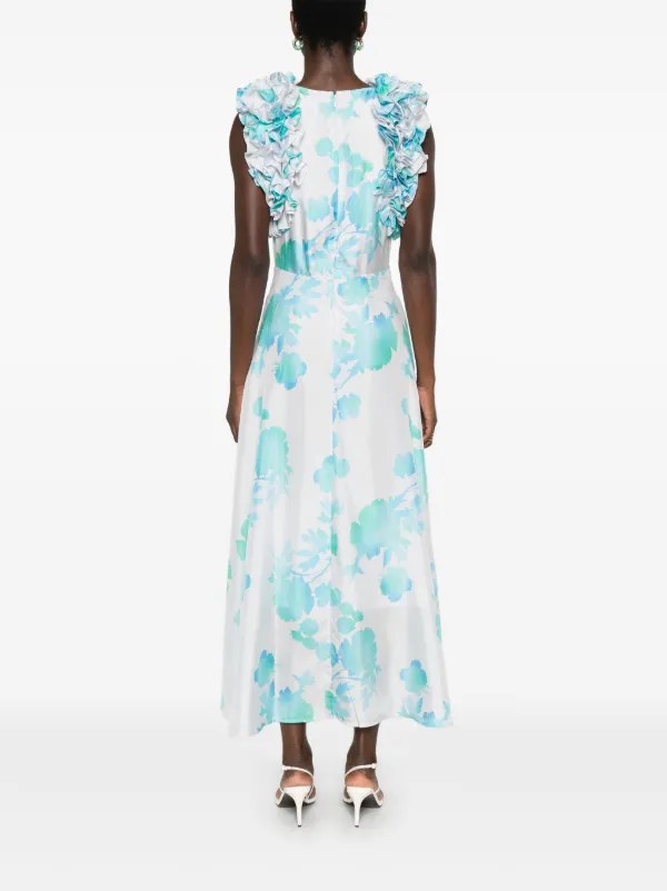 essentiel antwerp blue dress Essentiel Antwerp Erita Velvet Midi Dress in Blue Regatta