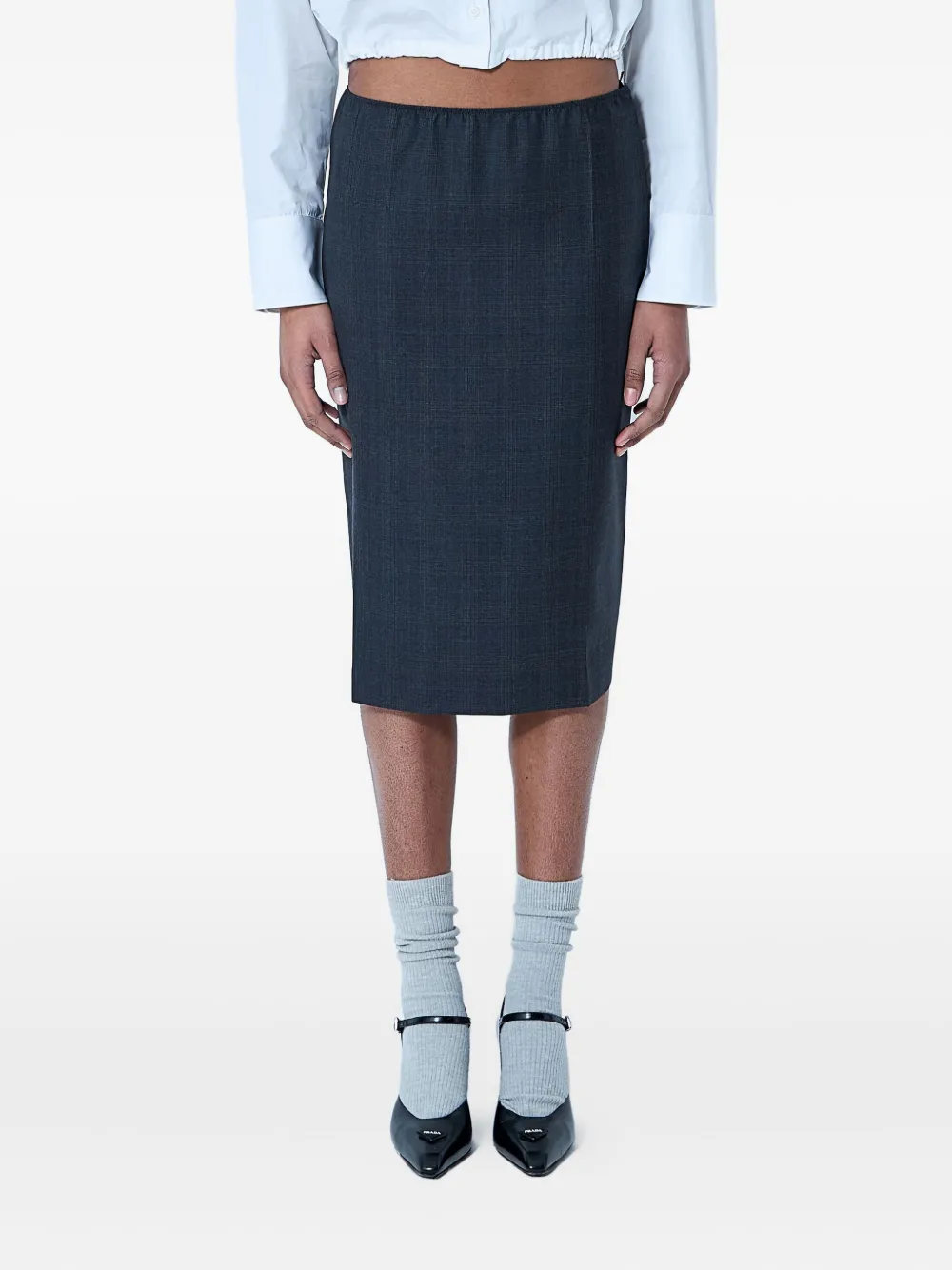 Prada checked-pattern midi skirt Grijs