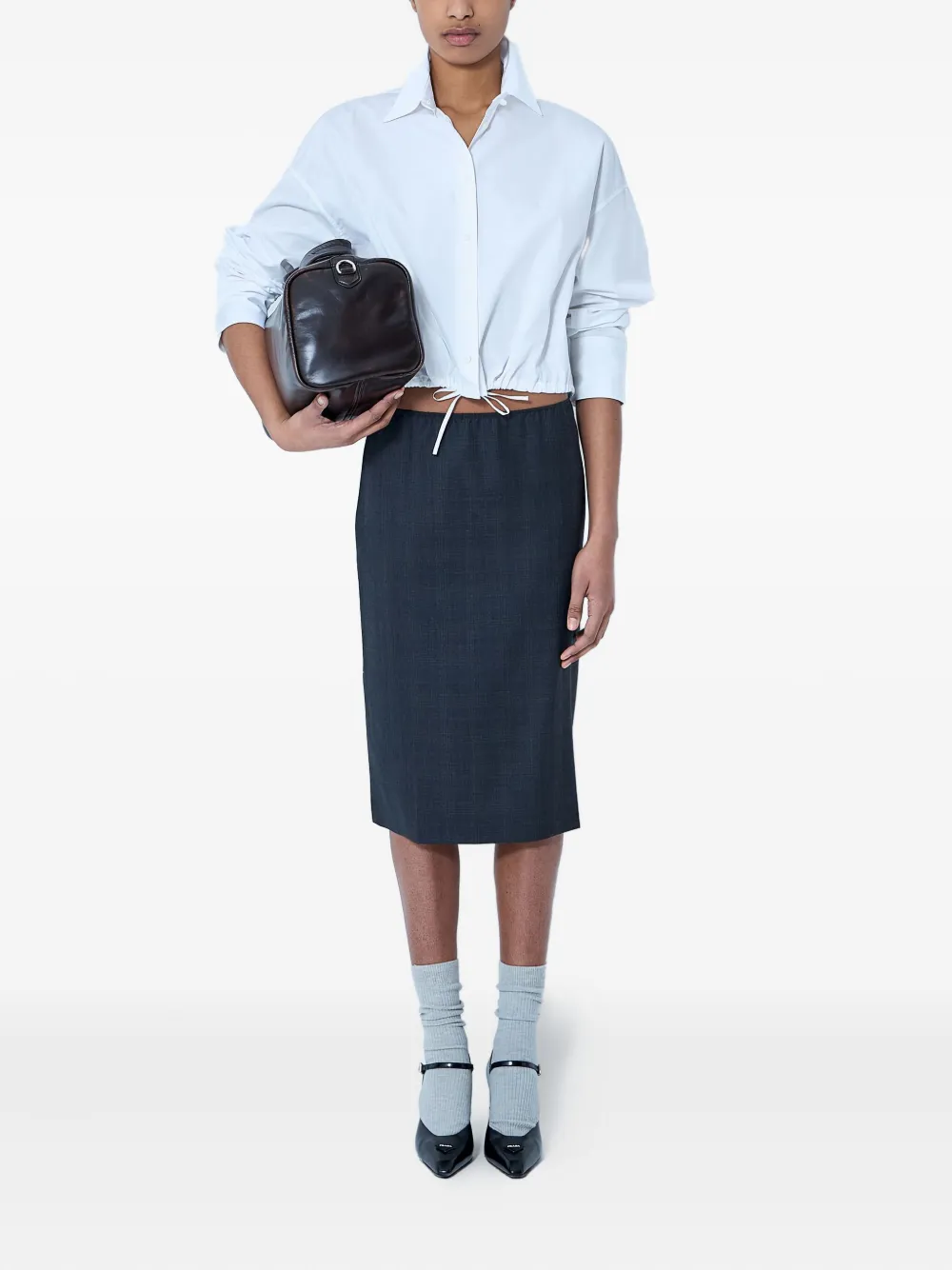 Prada checked-pattern midi skirt Grijs