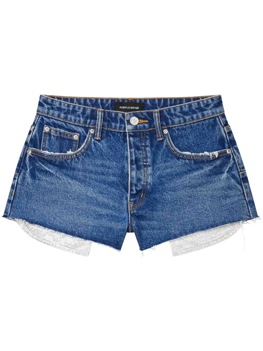 Image 1 of Purple Brand rhinestone-embellished denim shorts
