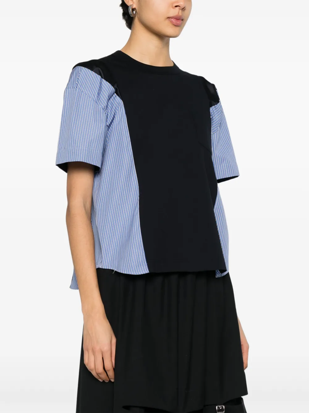 sacai T-shirt met gestreept detail Zwart