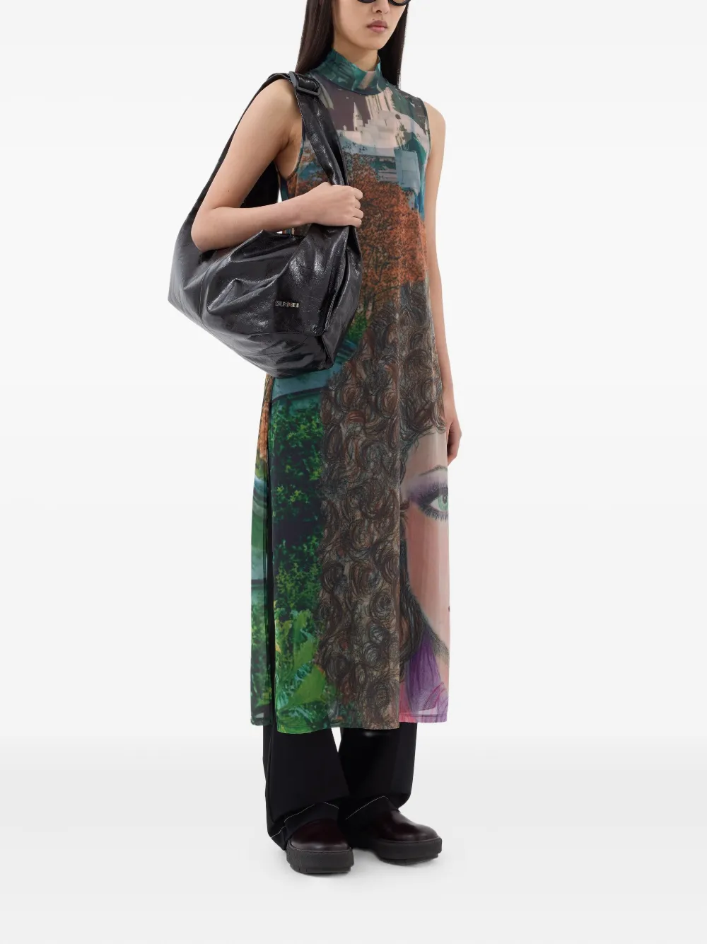 Sunnei Veronique-print midi dress - Blauw