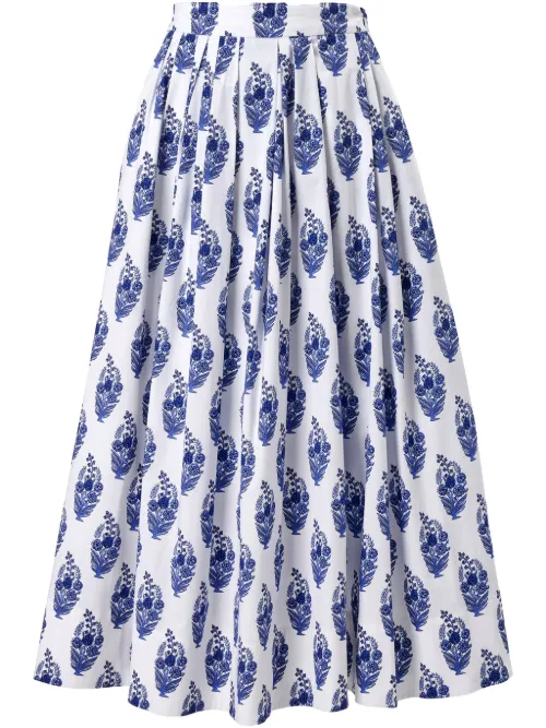 Jupe mi-longue à imprimé Floral Block - Carolina Herrera - Modalova