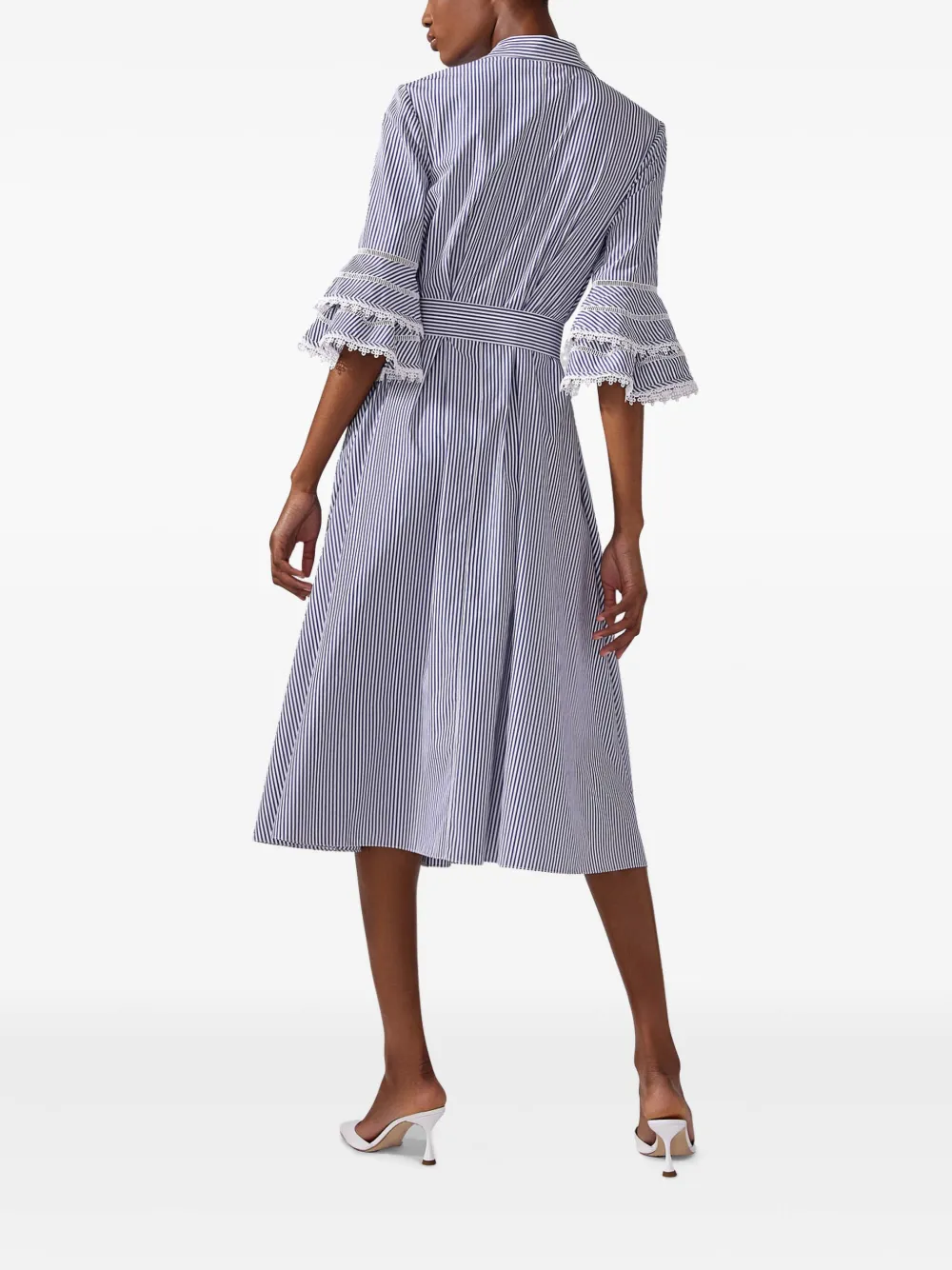 Carolina Herrera Gestreepte blousejurk met kanten afwerking Wit