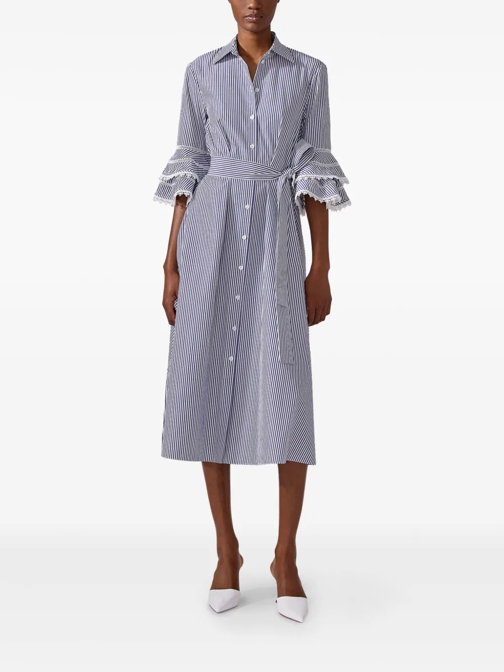 Carolina Herrera Gestreepte blousejurk met kanten afwerking - Wit