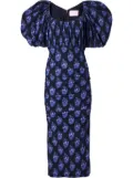 Carolina Herrera floral-print balloon-sleeve dress - Blue