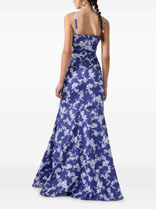 Carolina Herrera floral-print Gathered Gown | Blue | FARFETCH OM