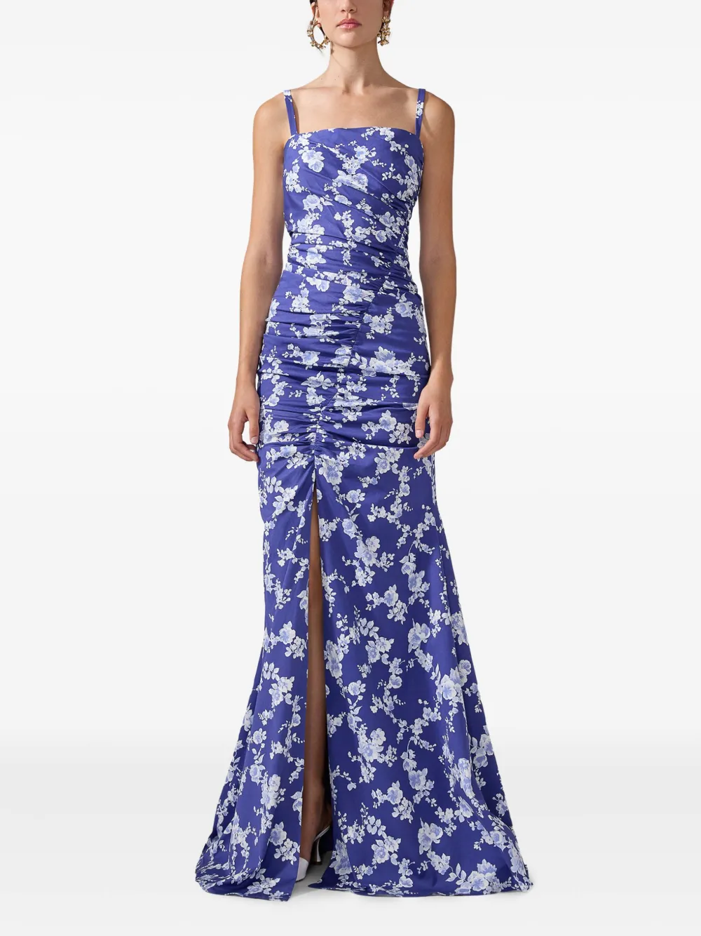Carolina Herrera Gesmockte avondjurk met bloemenprint - Blauw
