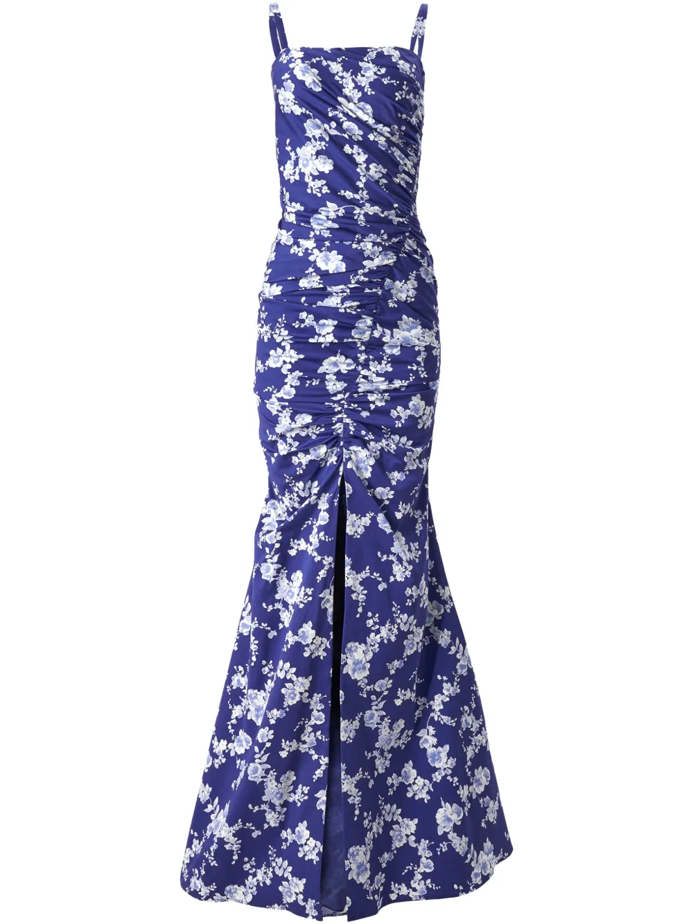 Carolina Herrera Gesmockte avondjurk met bloemenprint Blauw