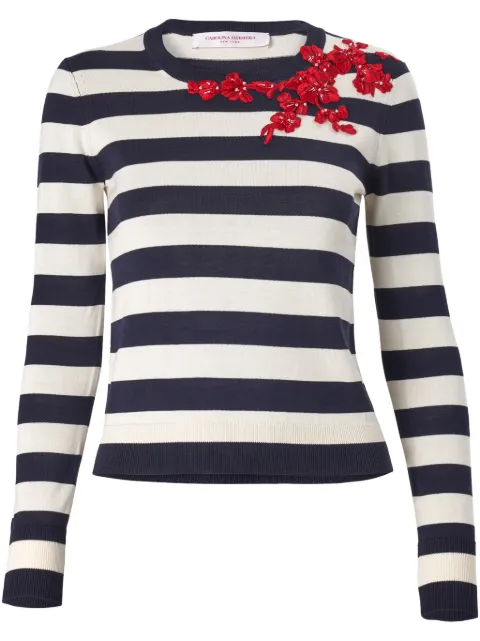 Carolina Herrera floral-embroidered striped top 